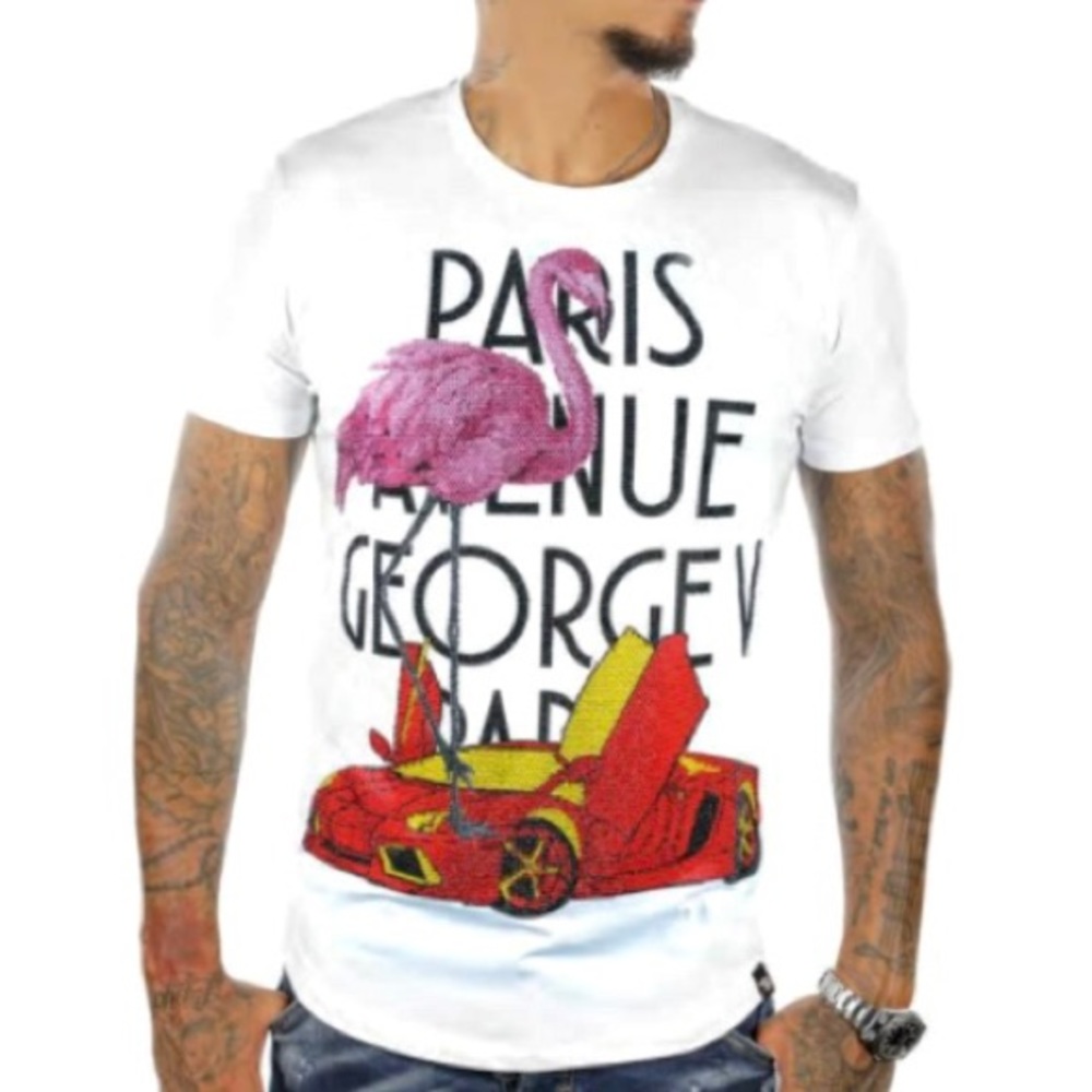 George V Paris Ferrari Flamingo T-Shirt Stones Size 2XL (A)